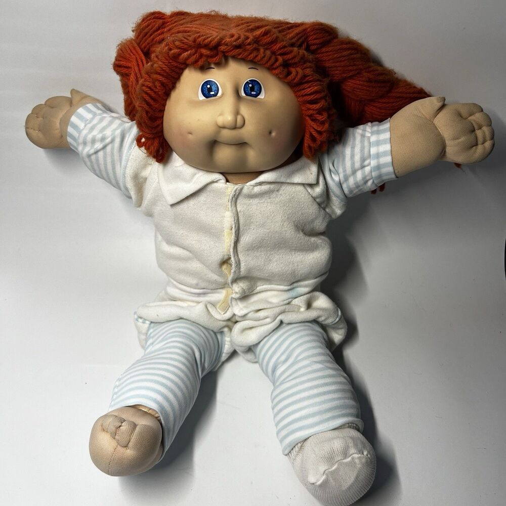 Vintage Coleco Cabbage Patch Kids Doll Red Hair Blue Eyes 1983 Green Signature